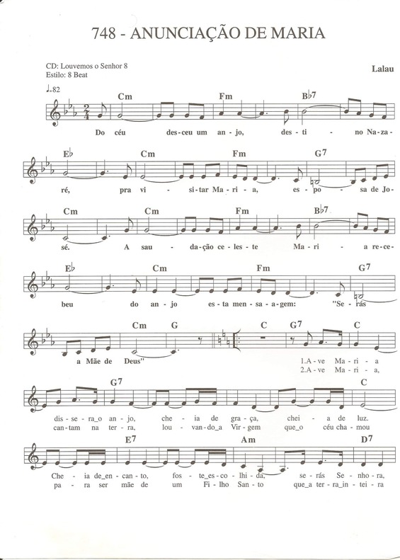 Partitura da música Anunciação de Maria