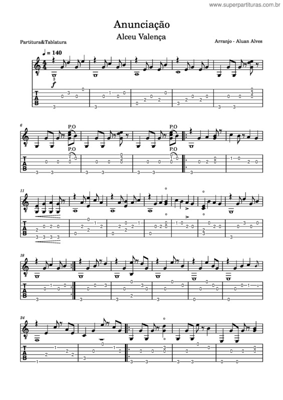 Partitura da música Anunciação Tablatura