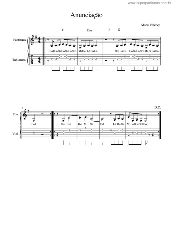 Partitura da música Anunciação Violão 01 Agudo G