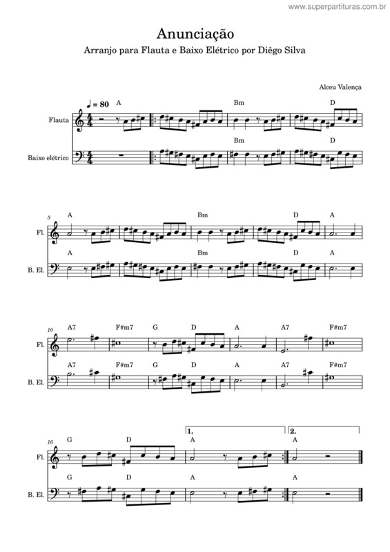 Partitura da música Anunciação_Versão Flauta E Baixo Eletrico