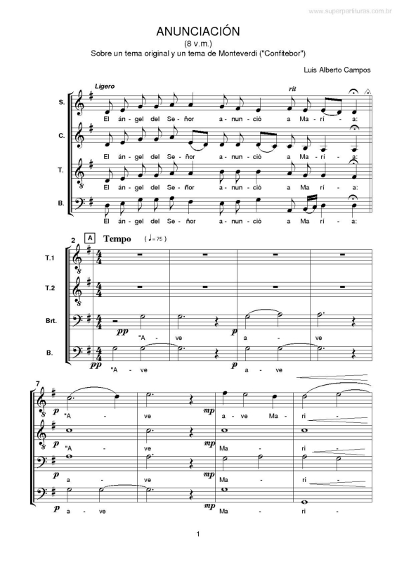 Partitura da música Anunciación