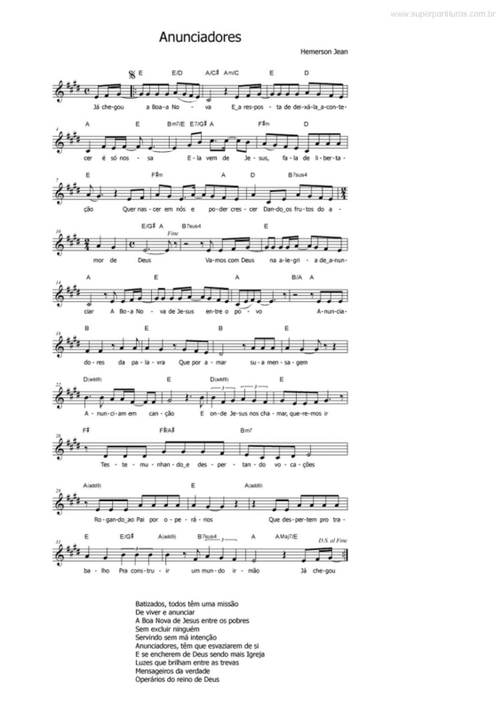 Partitura da música Anunciadores