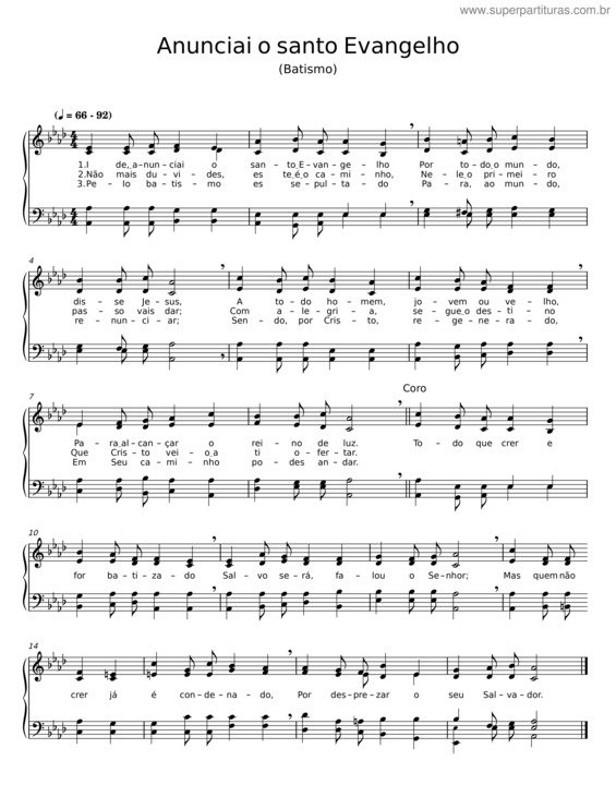 Partitura da música Anunciai O Santo Evangelho