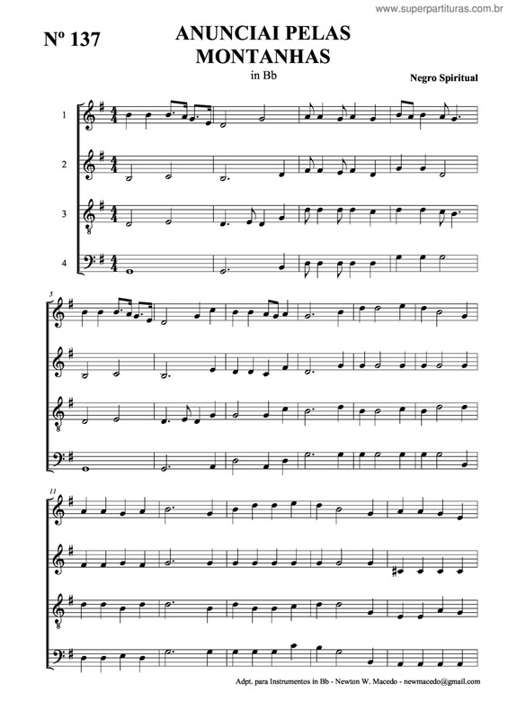 Partitura da música Anunciai Pelas Montanhas v.2