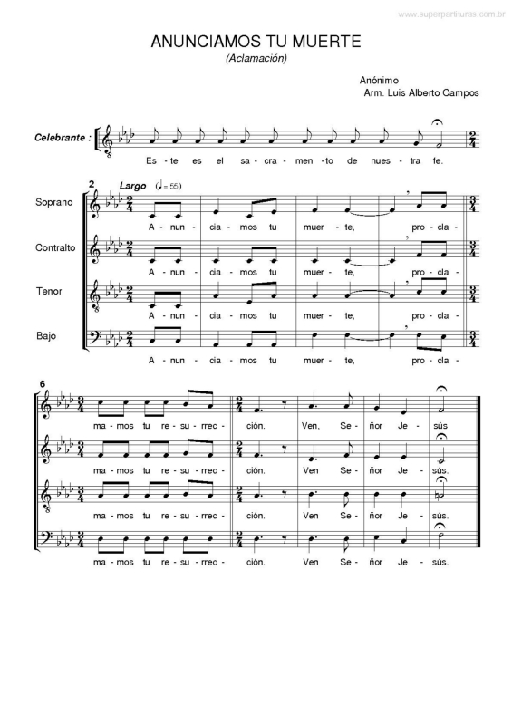 Partitura da música Anunciamos Tu Muerte