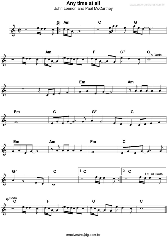 Partitura da música Any Time At All v.3