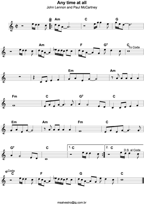 Partitura da música Any Time At All v.4