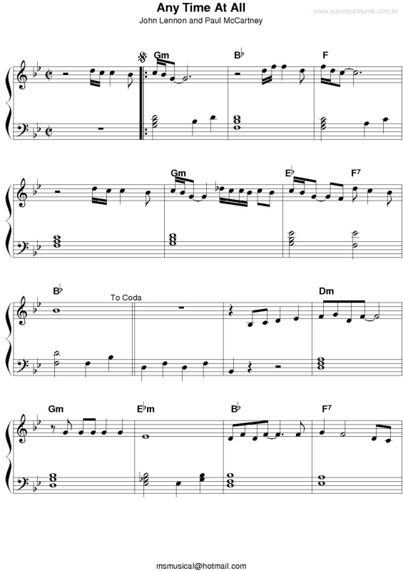 Partitura da música Any Time At All