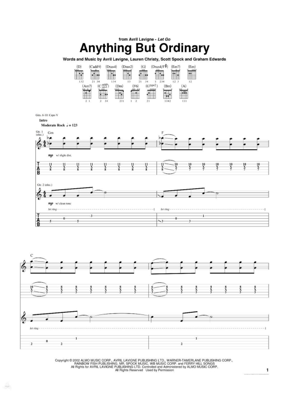 Partitura da música Anything But Ordinary