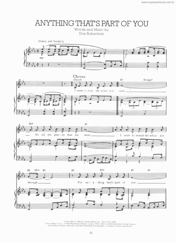 Partitura da música Anything That`s Part Of You v.2