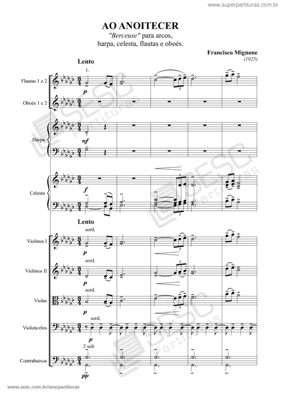 Partitura da música Ao anoitecer