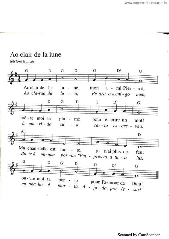 Partitura da música Ao Clair De La Lune v.2