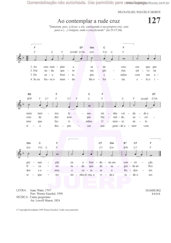 Partitura da música Ao Contemplar A Rude Cruz - 127 HCC