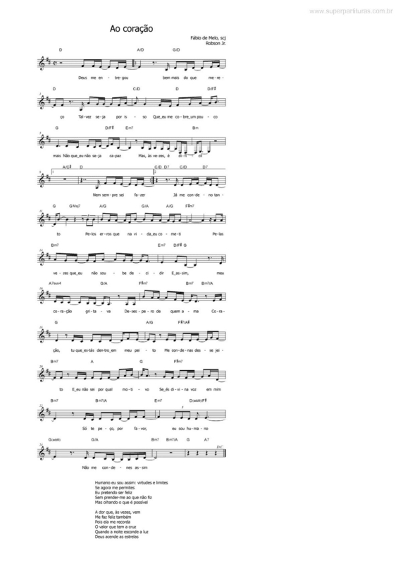 Partitura da música Ao Coração