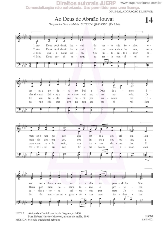 Partitura da música Ao Deus De Abraão Louvai - 14 HCC v.2