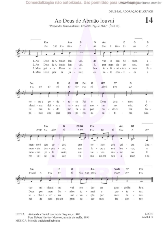 Partitura da música Ao Deus De Abraão Louvai - 14 HCC
