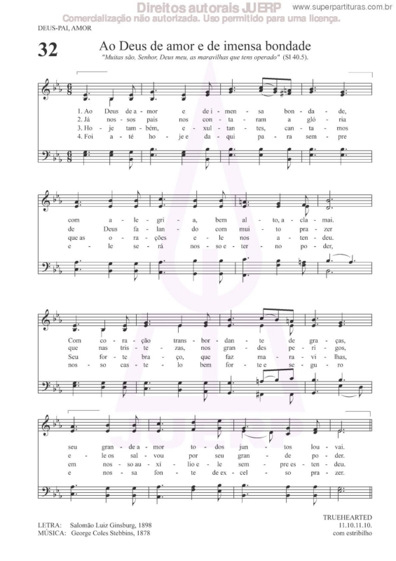 Partitura da música Ao Deus De Amor E De Imensa Bondade - 32 HCC v.2