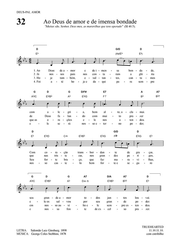 Partitura da música Ao Deus De Amor E Imensa Bondade