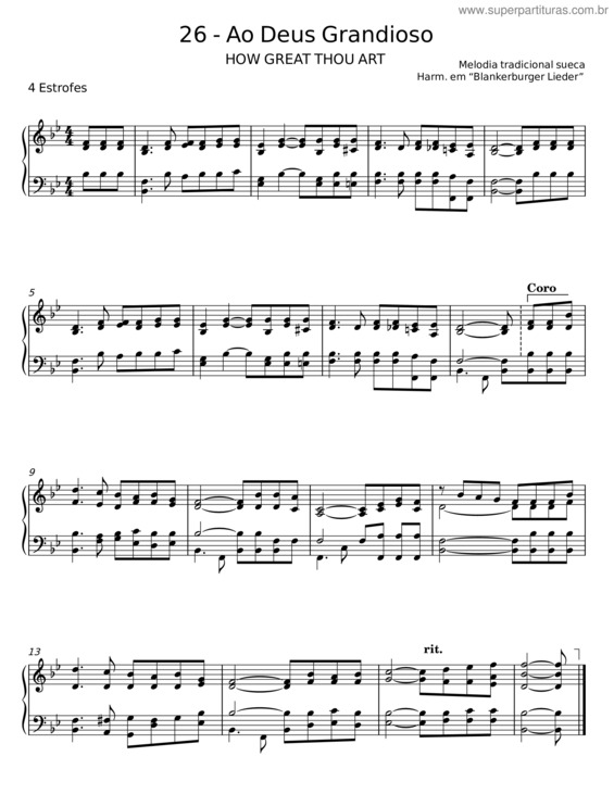Partitura da música Ao Deus Grandioso