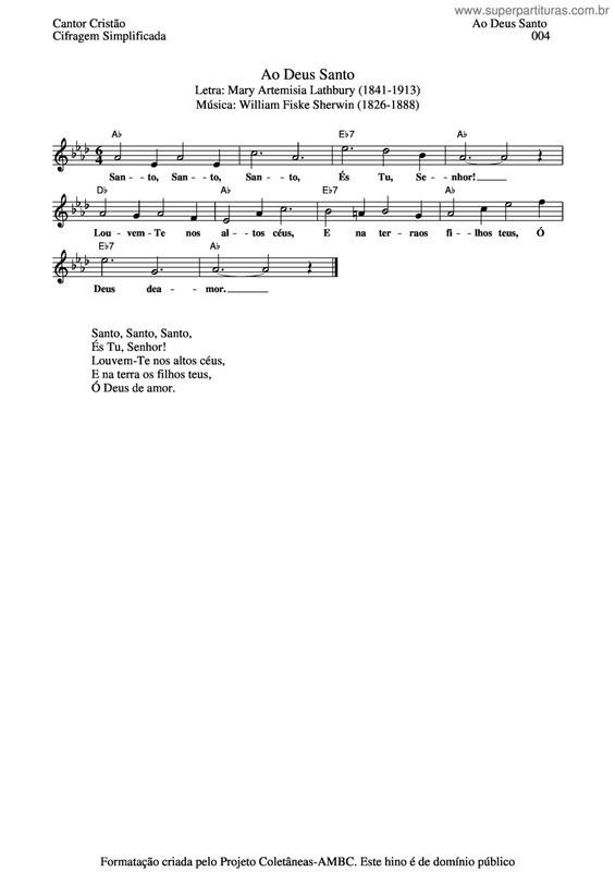 Partitura da música Ao Deus Santo