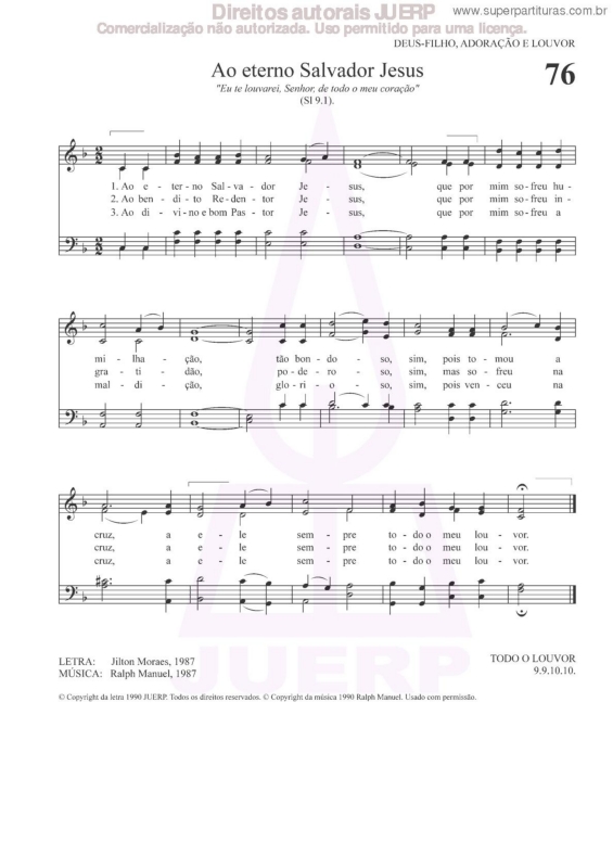 Partitura da música Ao Eterno Salvador Jesus - 76 HCC v.2