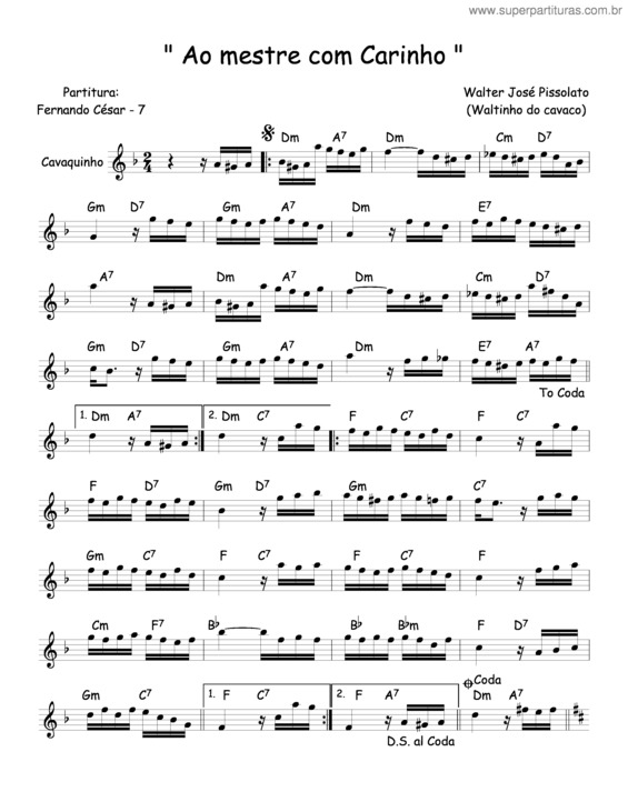 Partitura da música Ao Mestre Com Carinho