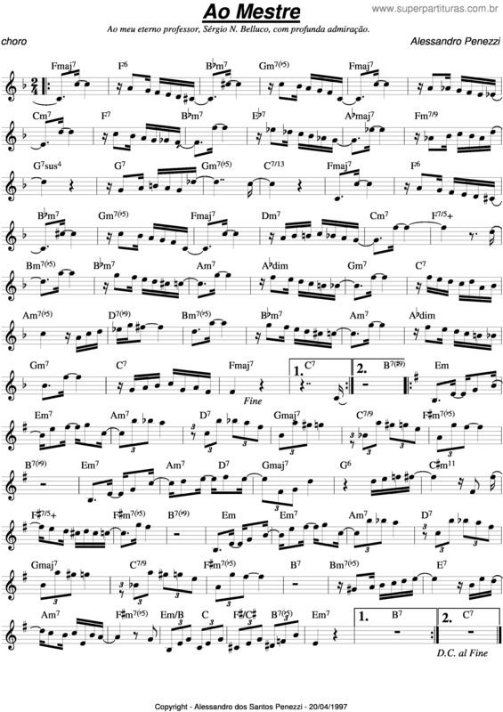 Partitura da música Ao Mestre v.2