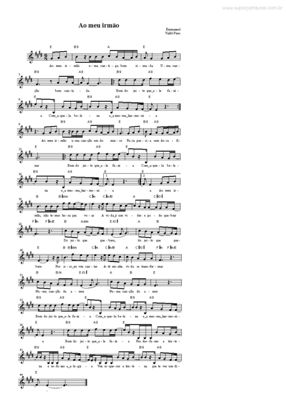 Partitura da música Ao Meu Irmão