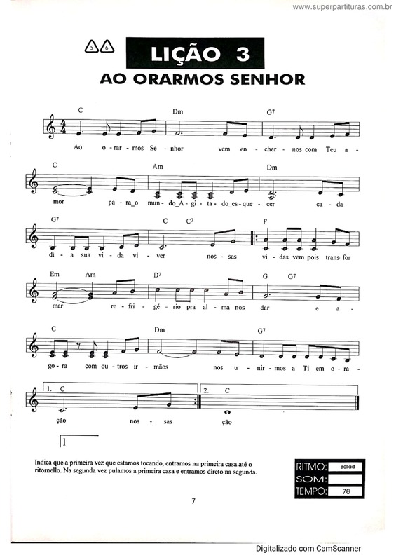 Partitura da música Ao Orarmos Senhor v.3