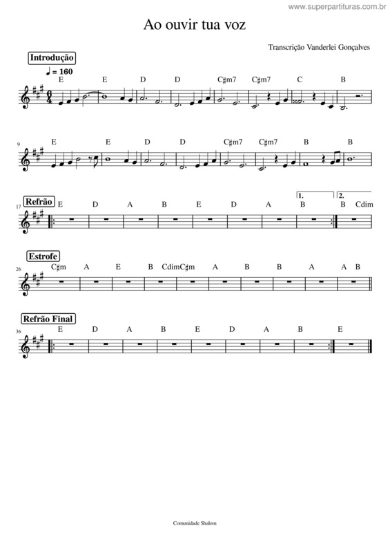 Partitura da música Ao Ouvir Tua Voz – Comunidade Católica Shalom – Partitura E Cifra