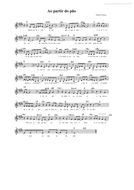 Partitura da música Ao Partir do Pão