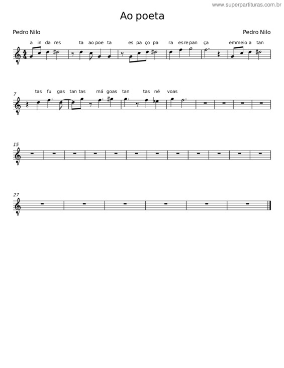 Partitura da música Ao Poeta
