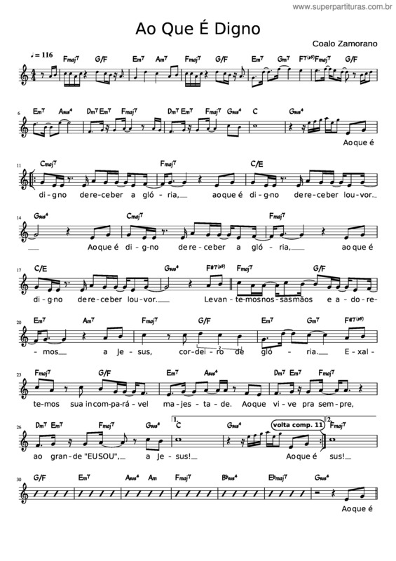 Partitura da música Ao Que Digno