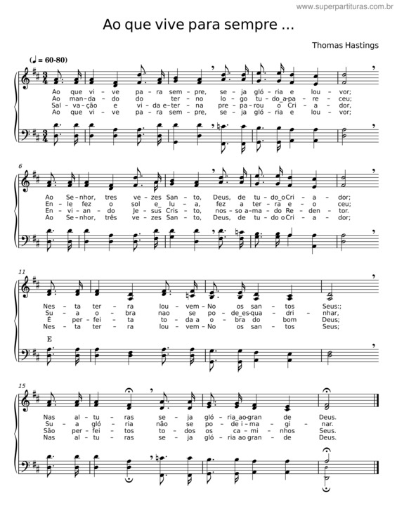 Partitura da música Ao Que Vive Para Sempre – Thomas Hastings