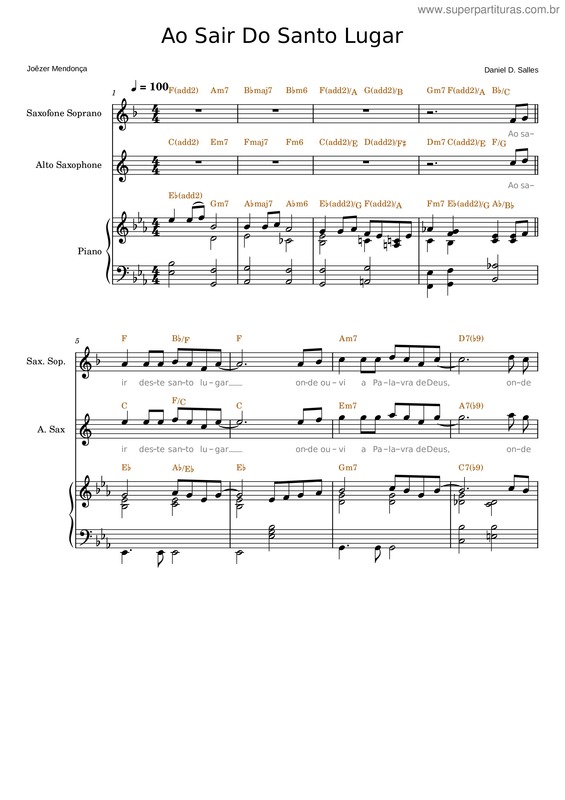 Partitura da música Ao Sair Do Santo Lugar