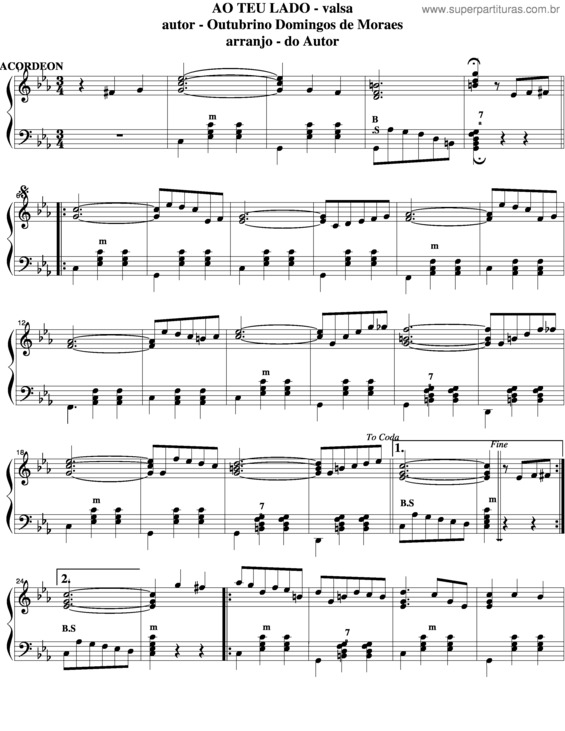 Partitura da música Ao Teu Lado v.3