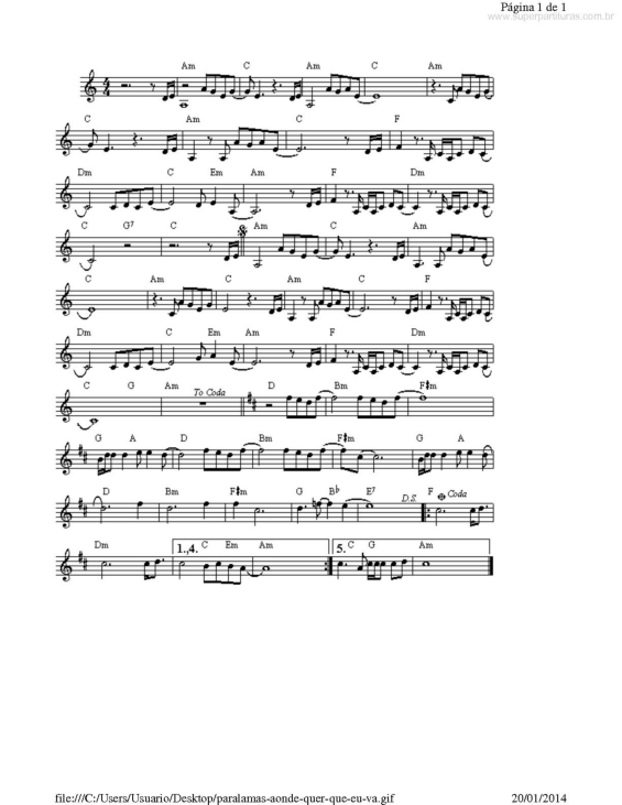 Partitura da música Aonde Quer Que Eu Vá v.2