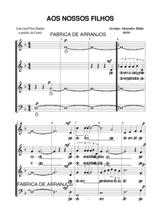 Partitura da música Aos Nossos Filhos v.2