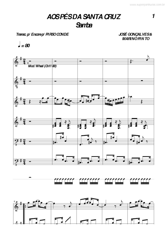 Partitura da música Aos Pés da Santa Cruz