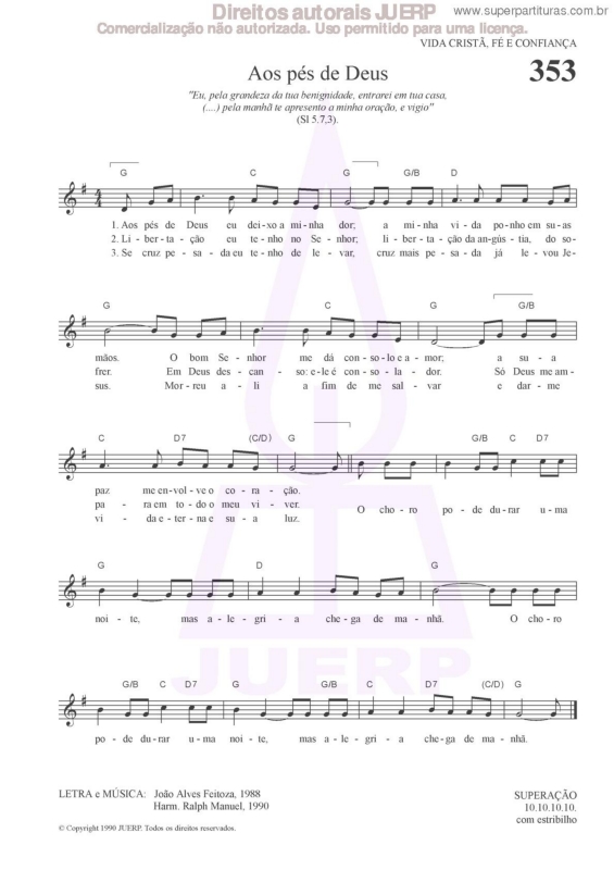 Partitura da música Aos Pés De Deus - 353 HCC