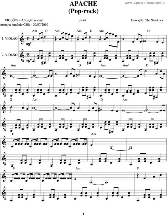 Partitura da música Apache v.3