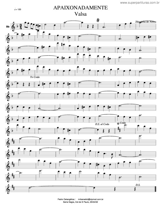 Partitura da música Apaixonadamente