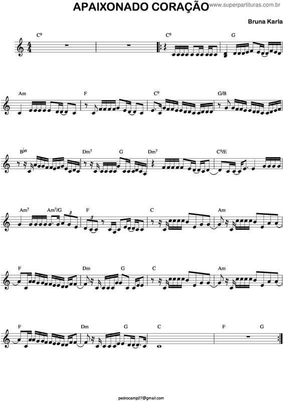 Partitura da música Apaixonado Coração