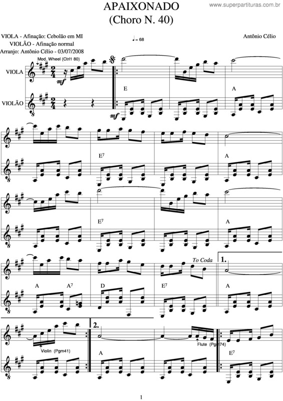 Partitura da música Apaixonado v.3