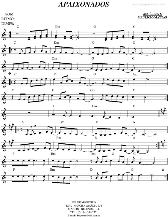 Partitura da música Apaixonados