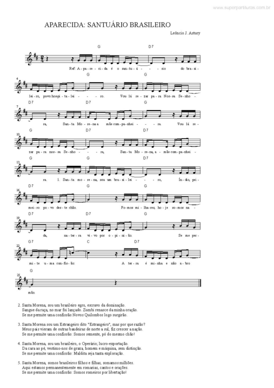 Partitura da música Aparecida: Santuário Brasileiro