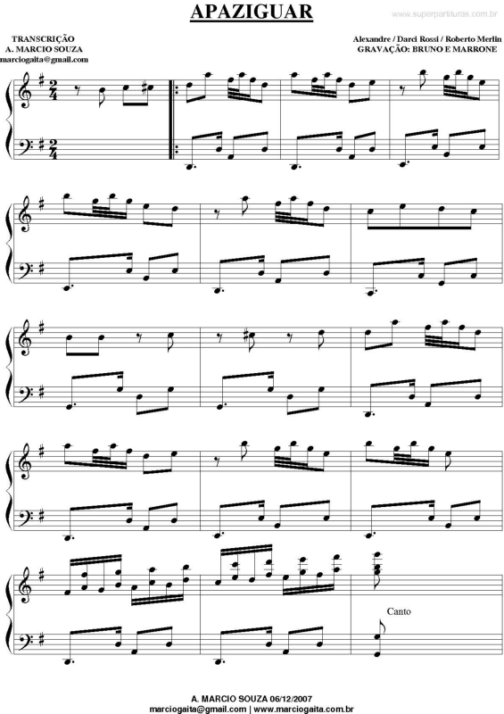 Partitura da música Apaziguar