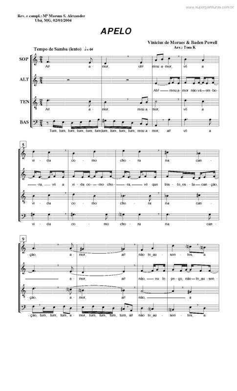 Partitura da música Apelo