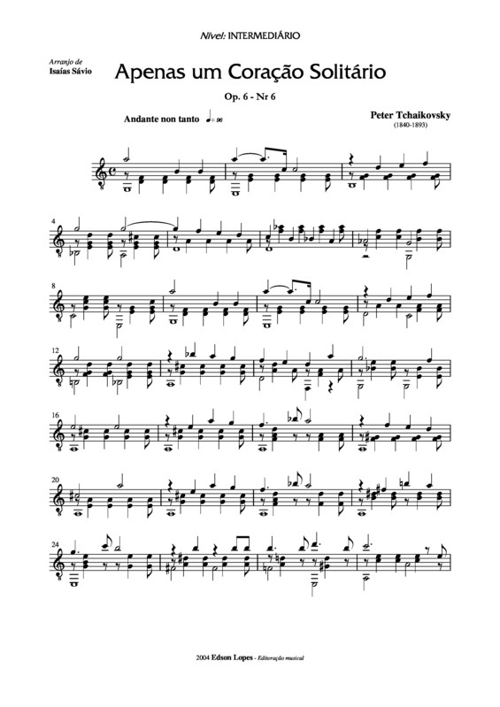 Partitura da música Apenas um Coração Solitário Op.6 Nr 6