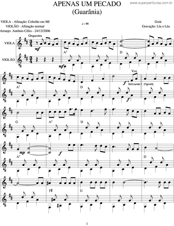 Partitura da música Apenas Um Pecado